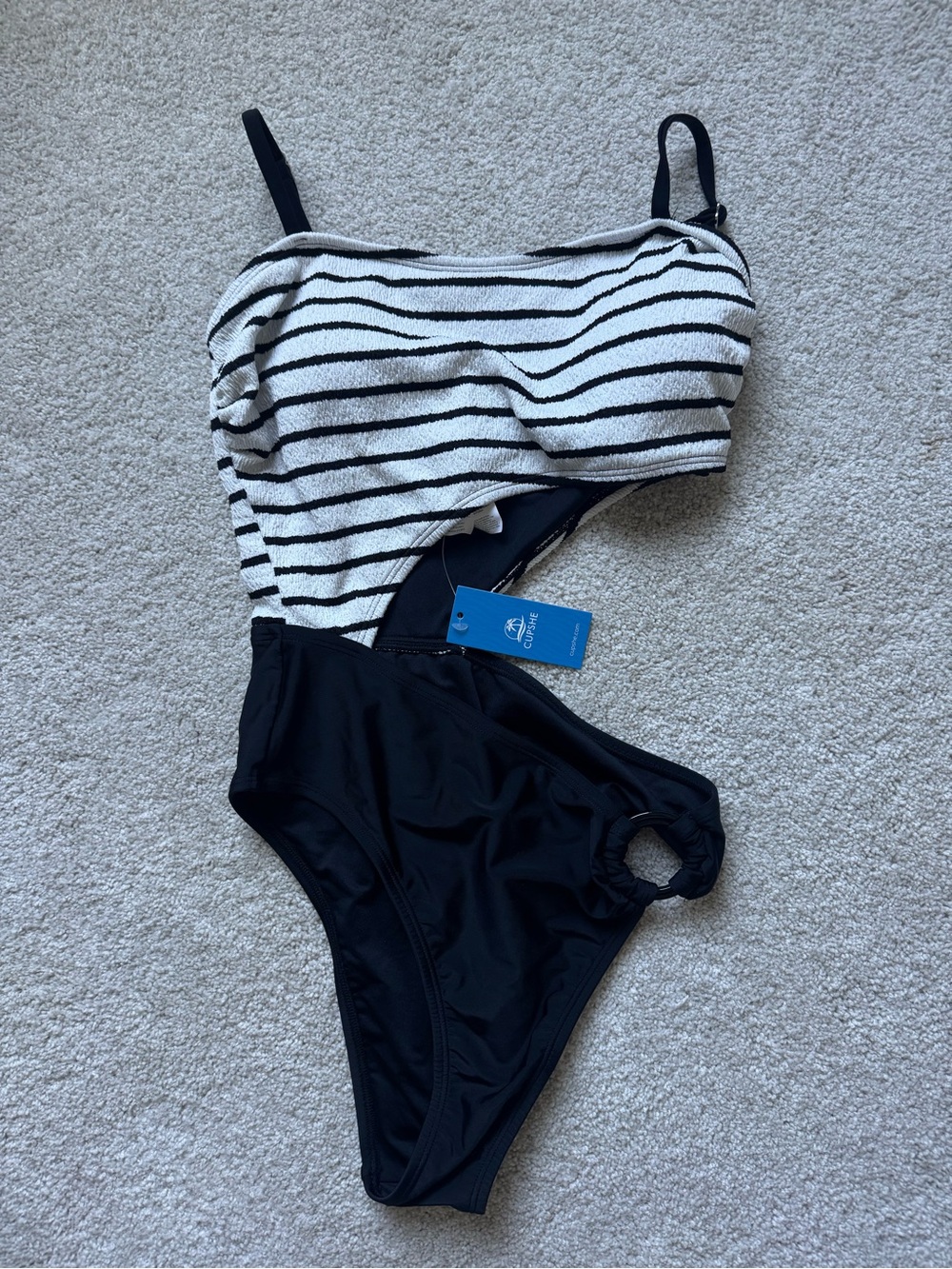 Cupshe Striped Black & White Cutout One-Piece Swimsuit